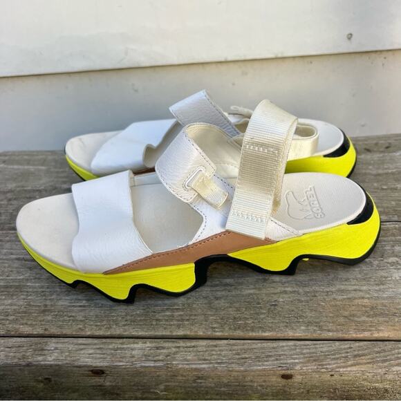 Sorel KINETIC IMPACT II SLING LOW SANDALS white neon highlighter yellow 9.5 - Picture 6 of 7